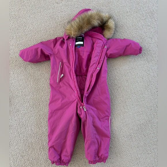 Kids Pink Snowsuit with Faux Fur Hood - Picture 1 of 4